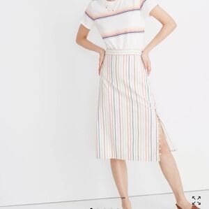 Madewell Button Slit Midi Skirt in Flecked Rainbow Stripe Size 2